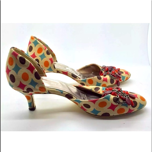 NED NEDY Colorful Geometric Design Canvas Heels - Picture 3 of 9